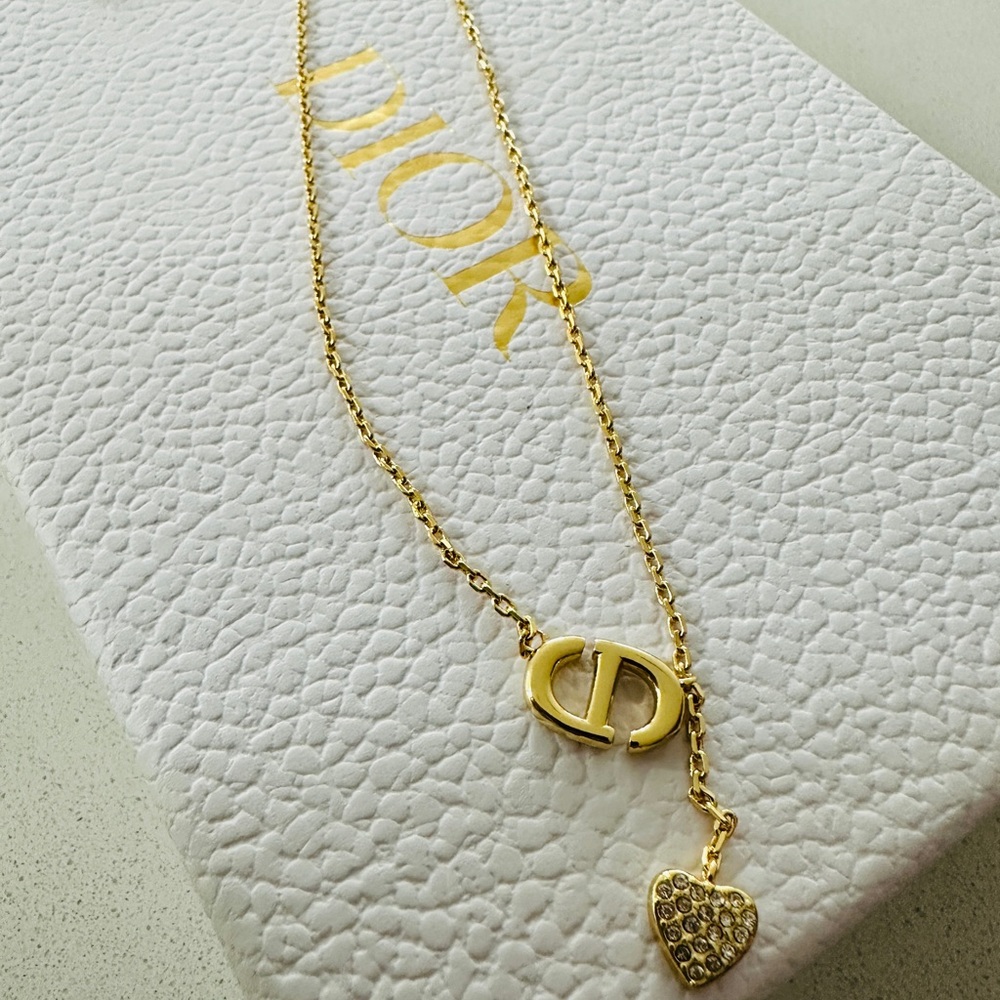 Dior Gold CD and Heart Charm Necklace